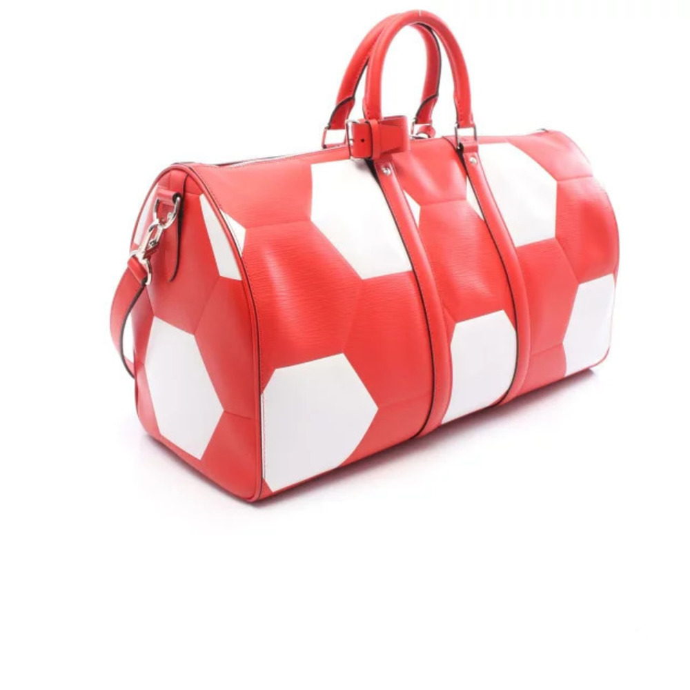 Louis Vuitton White Leather Keepall Bandoulire Red Bag Boston Epi White Red